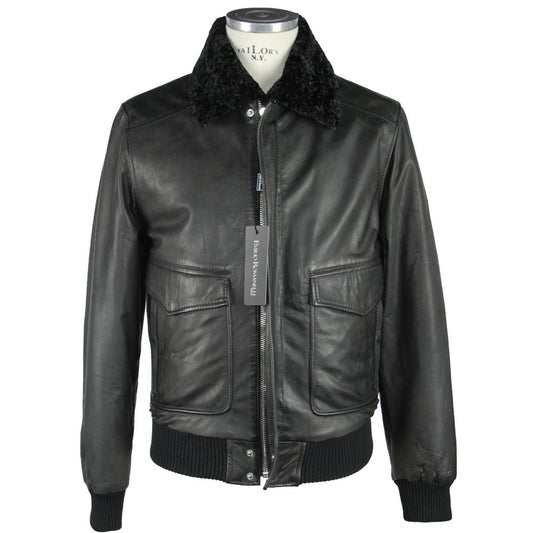 Sleek Black Leather Zip Jacket