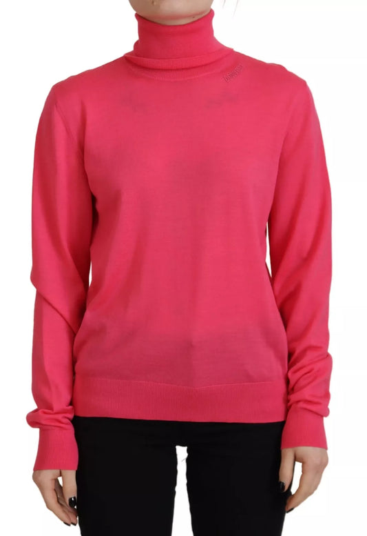 Pink Solid Long Sleeve Turtle Neck Casual Sweater