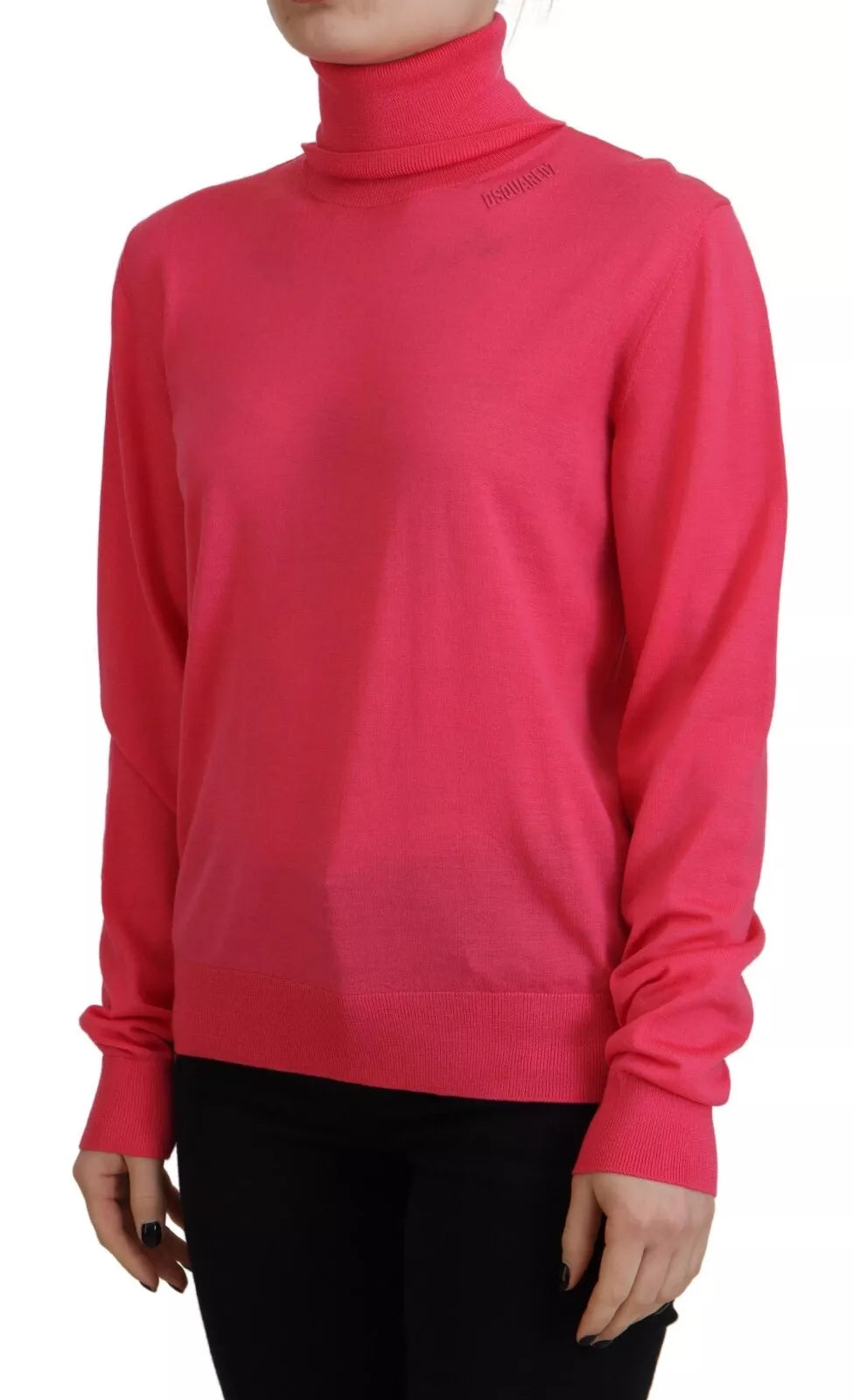 Pink Solid Long Sleeve Turtle Neck Casual Sweater