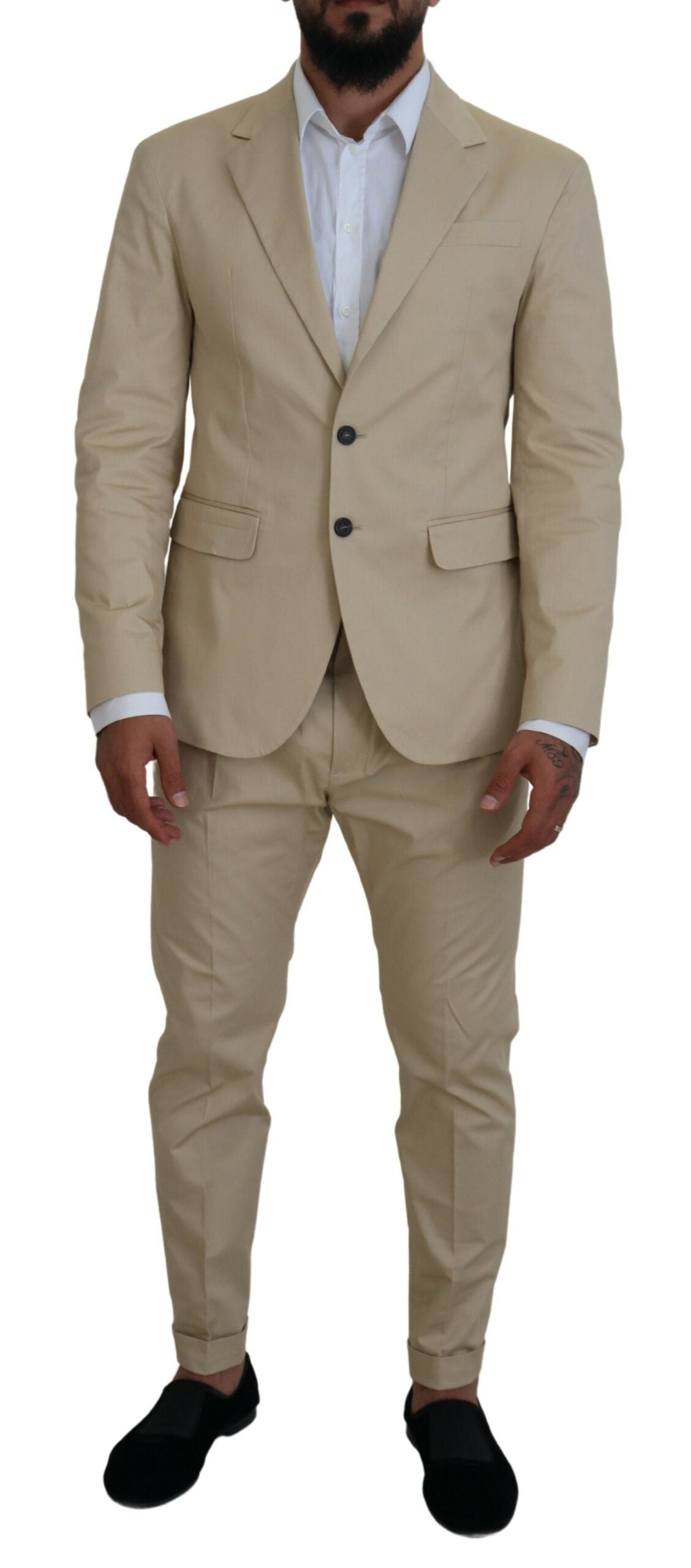 Beige Cotton Single Breasted 2 Piece CIPRO Suit