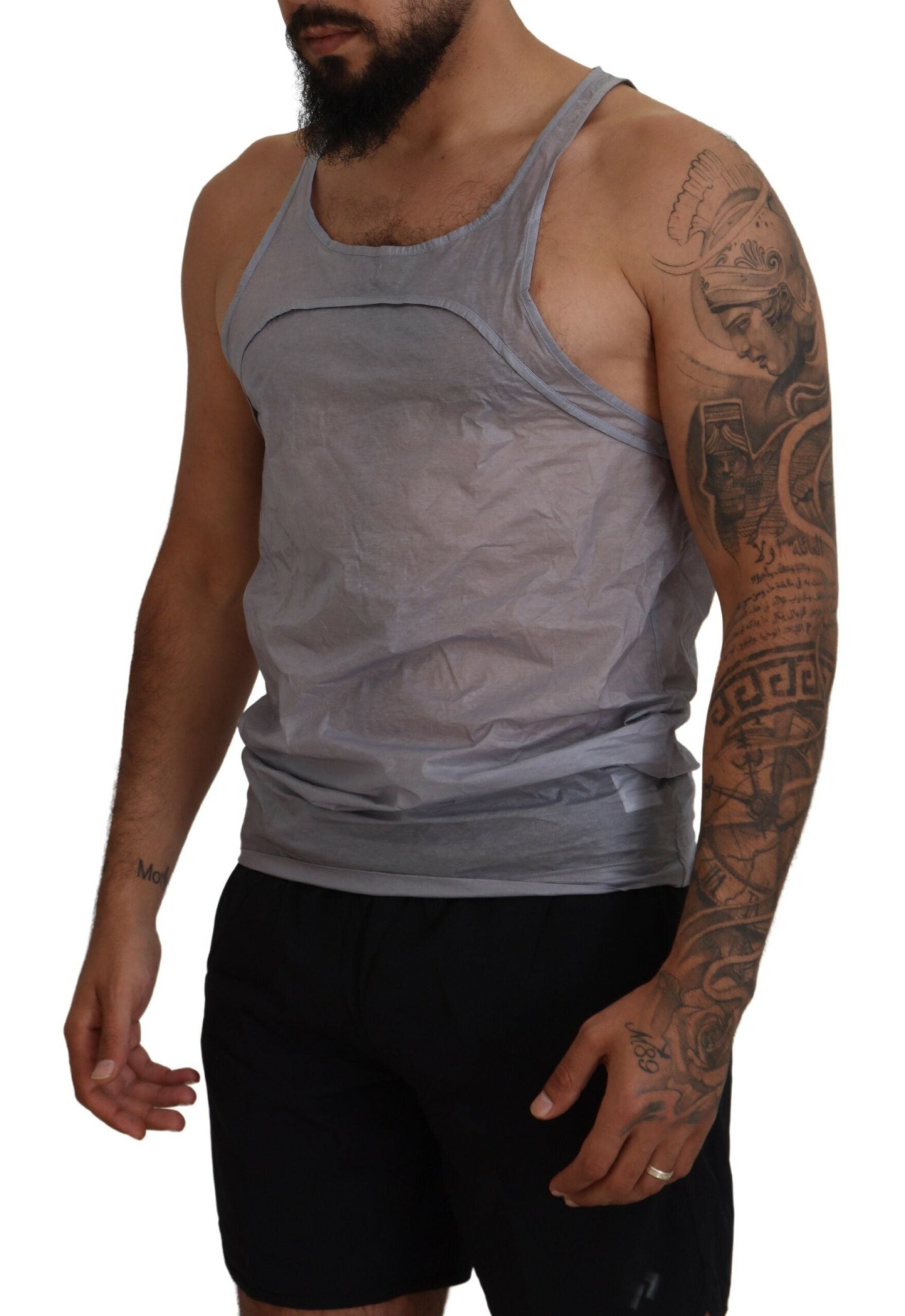 Light Gray Cotton Sleeveless Tank Men Top T-shirt