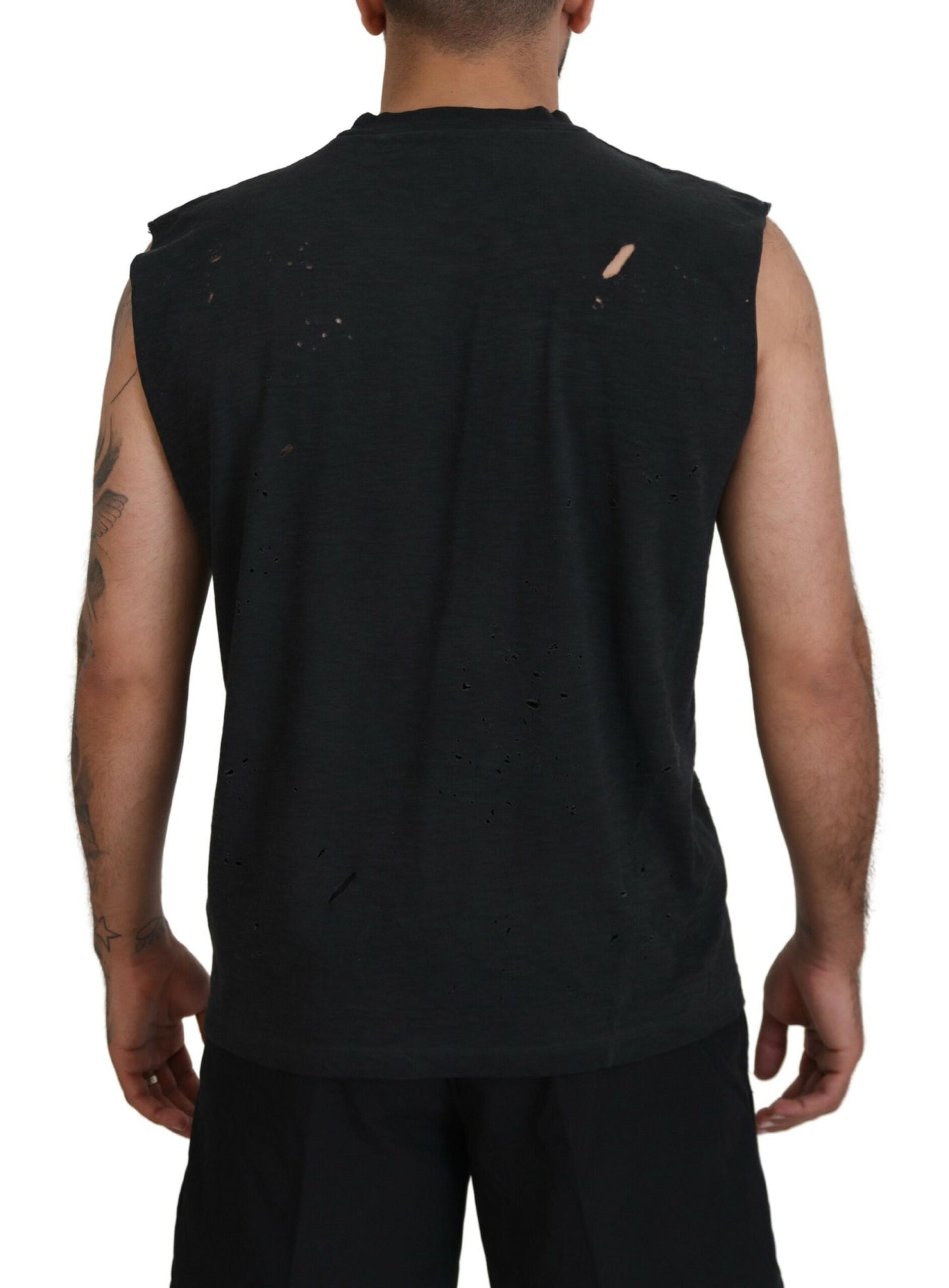 Black Cotton Sleeveless Crewneck Tank T-shirt