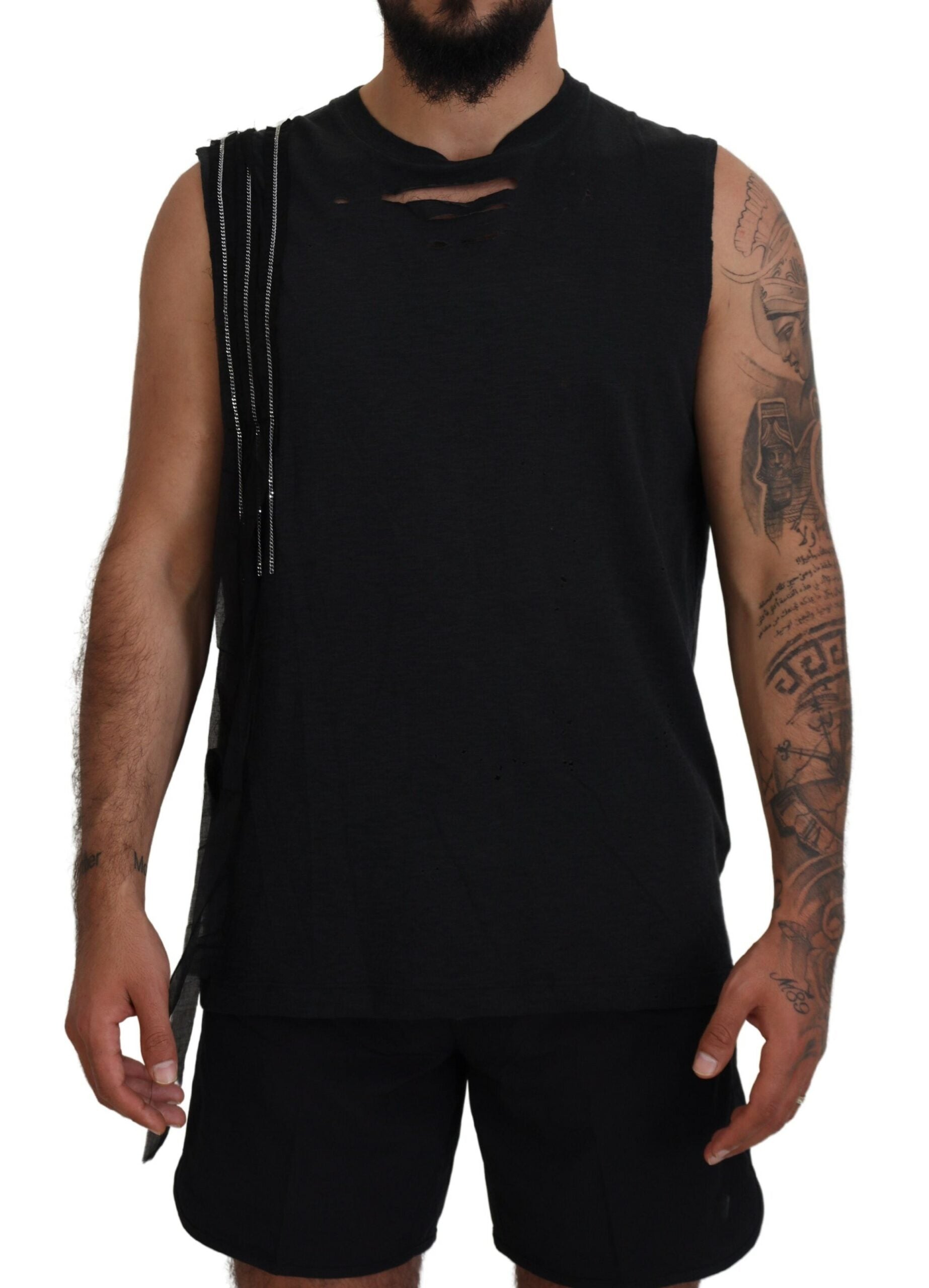 Black Chain Embellished Sleeveless Men Tank T-shirt