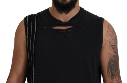 Black Chain Embellished Sleeveless Men Tank T-shirt