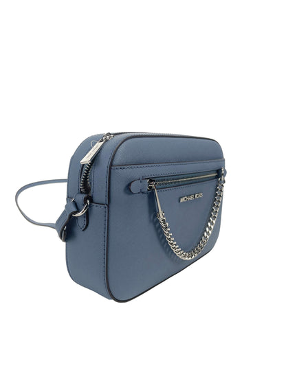 Jet Set East West Large Denim Leather Zip Chain Crossbody Bag