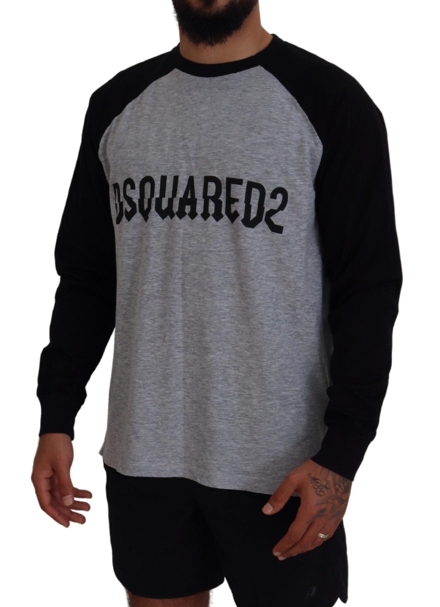 Two Tone Printed Long Sleeves Crew Neck T-shirt