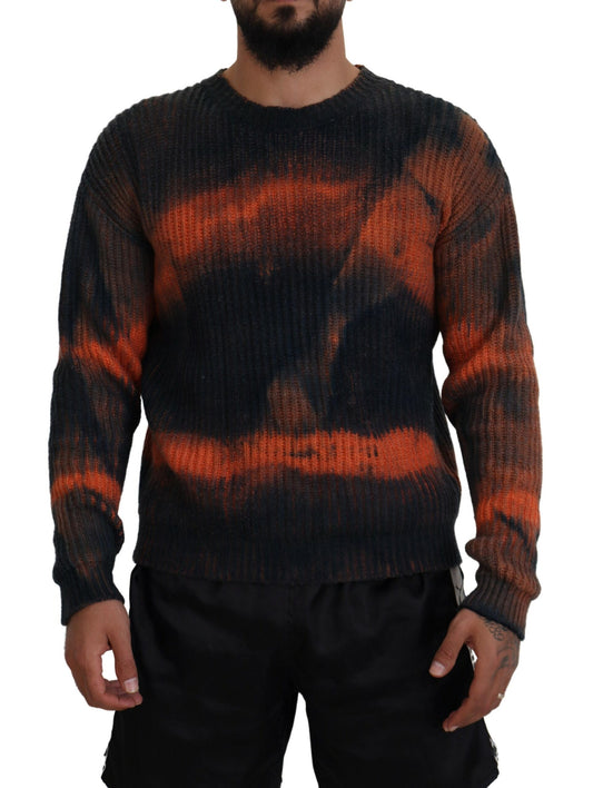 Black Orange Cotton Tie Dye Men Pullover Sweater