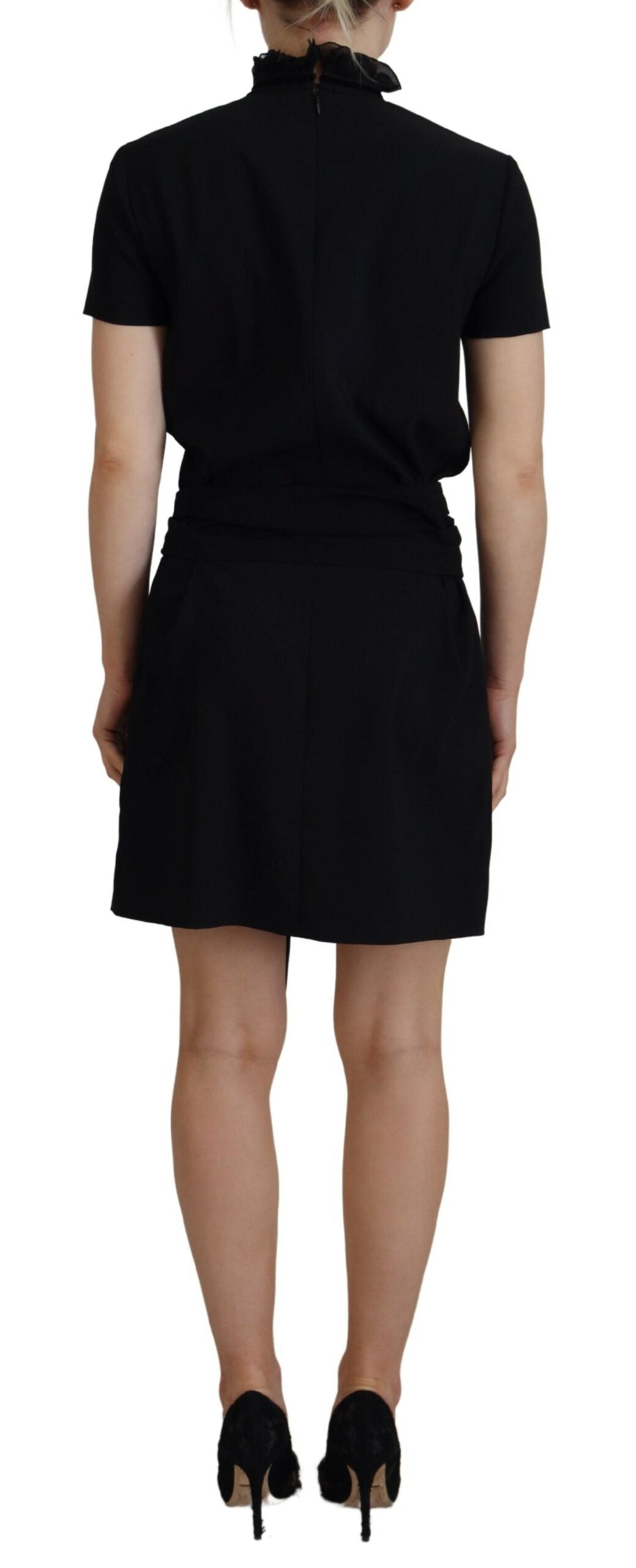 Black Polyester Short Sleeves Sheath Mini Dress