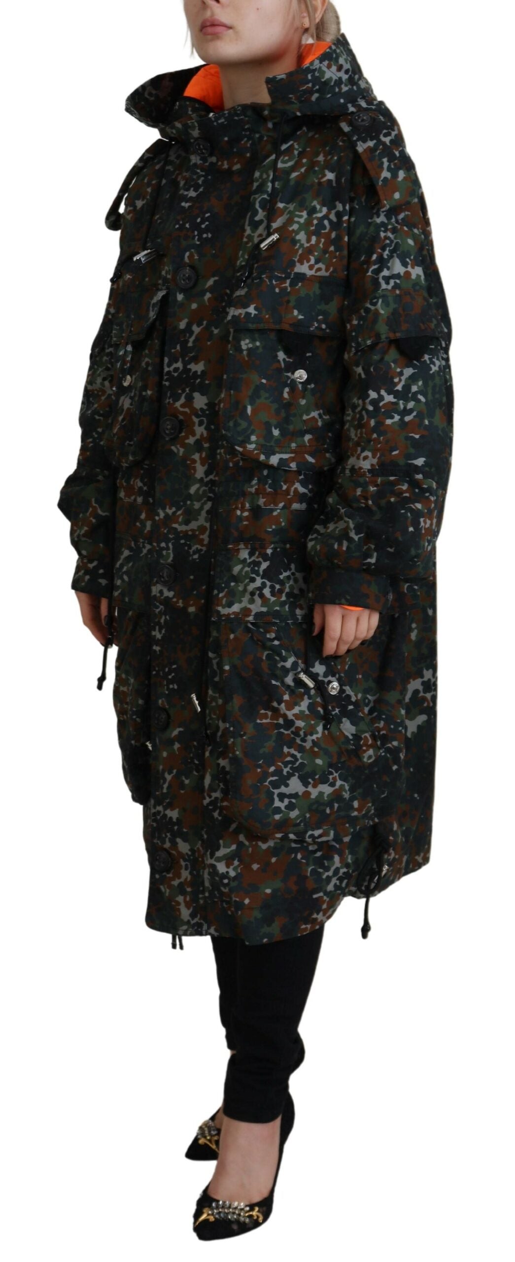 Green Hooded Goth Camouflage Print Parka Coat Jacket