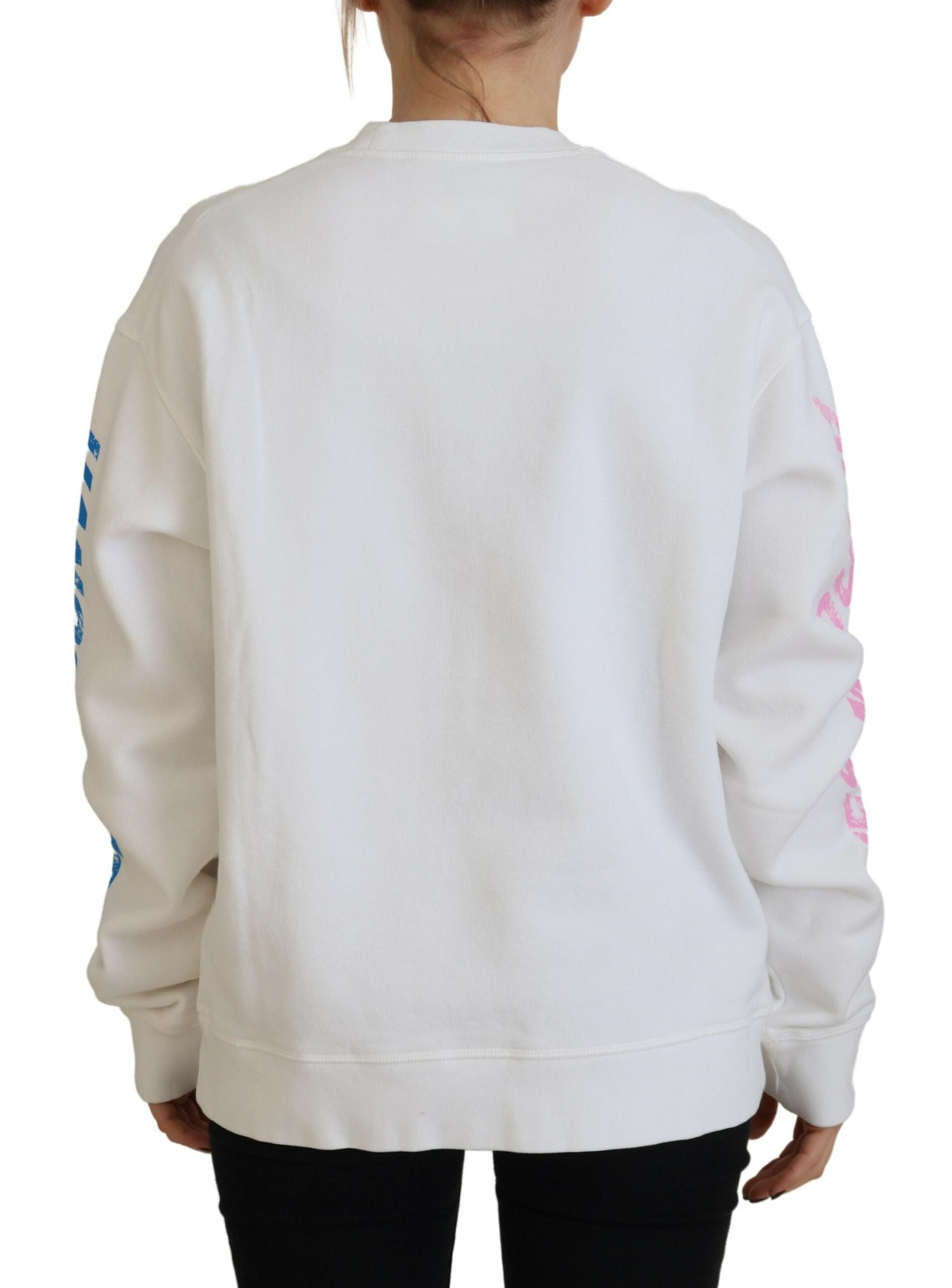 White Cotton Printed Women Long Sleeve Sweater