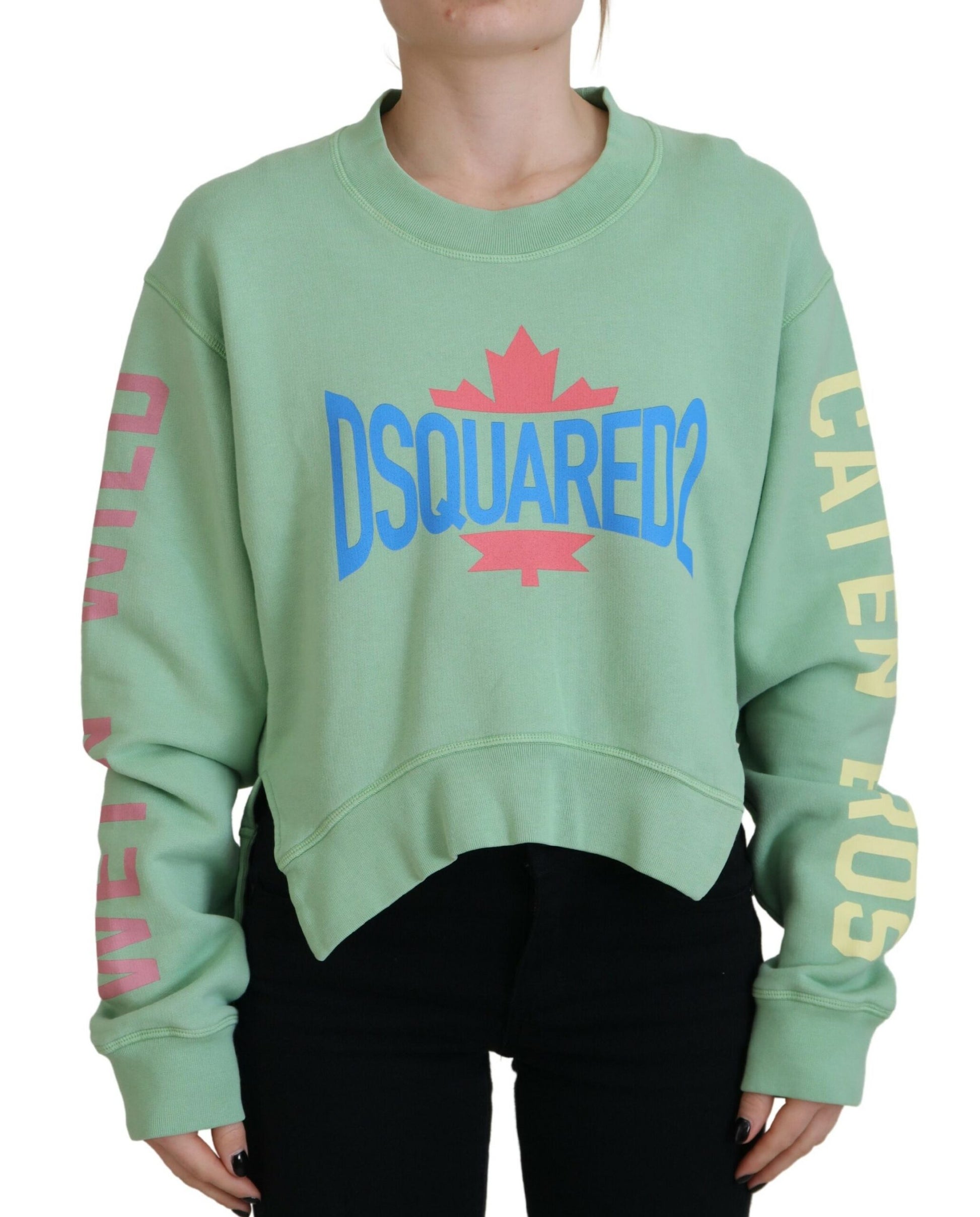 Green Logo Printed Crew Neck Long Sleeve Sweater