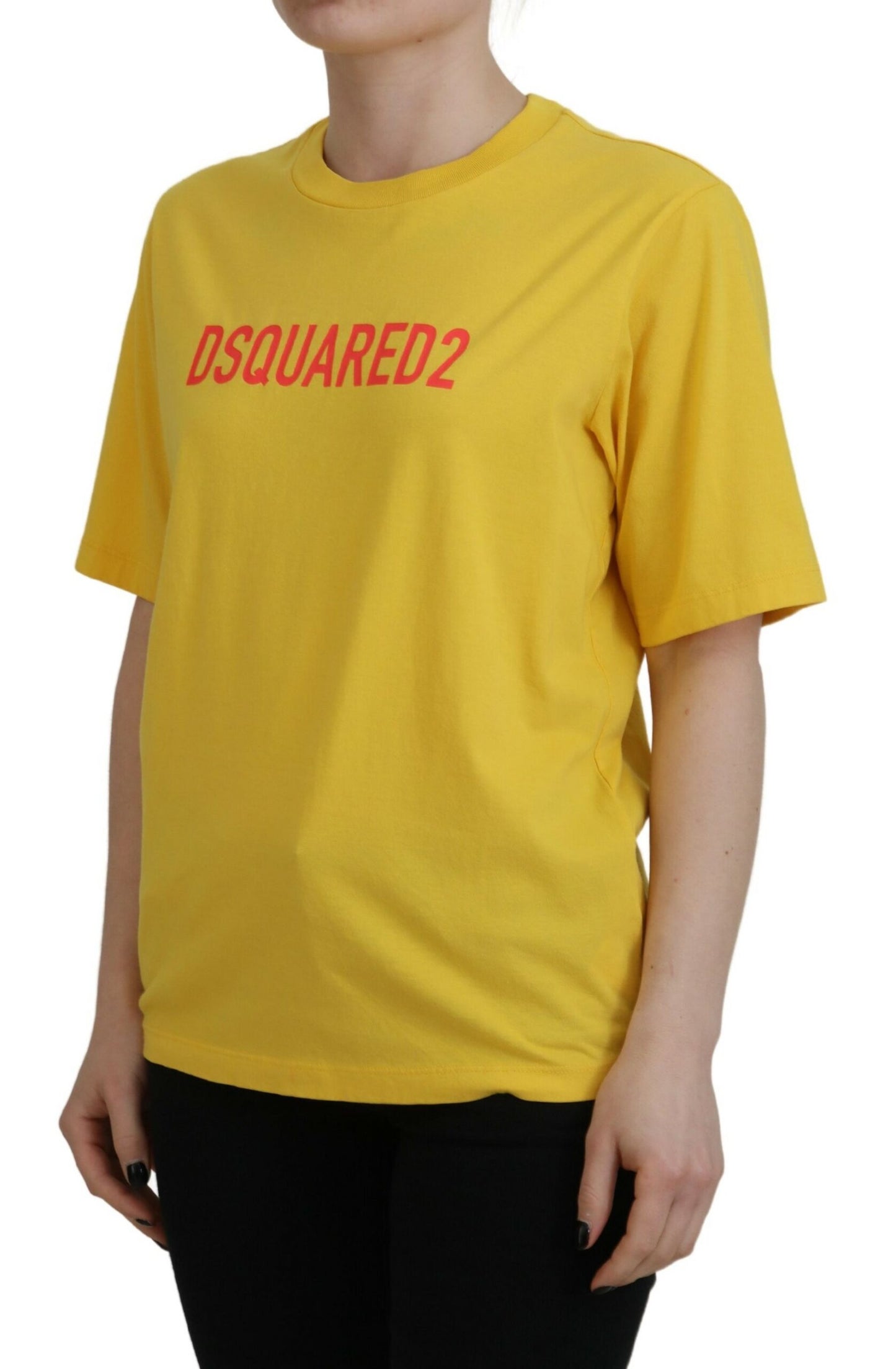 Yellow Logo Print Cotton Crewneck Easy Tee T-shirt