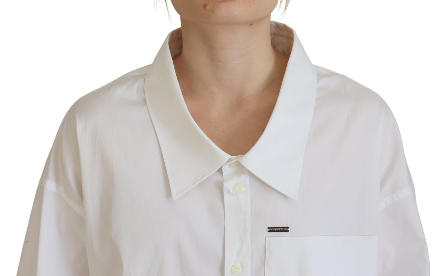 White Cotton Button Down Collared Dress Shirt Top