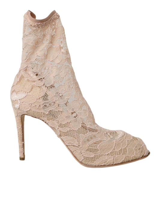 Beige Stretch Taormina Lace Boots Shoes