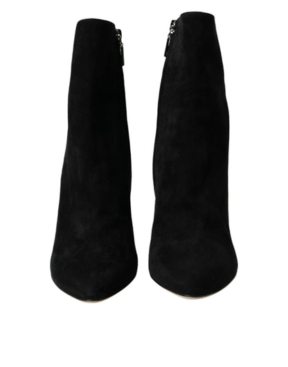 Black Suede Leather Ankle Heels Boots Shoes