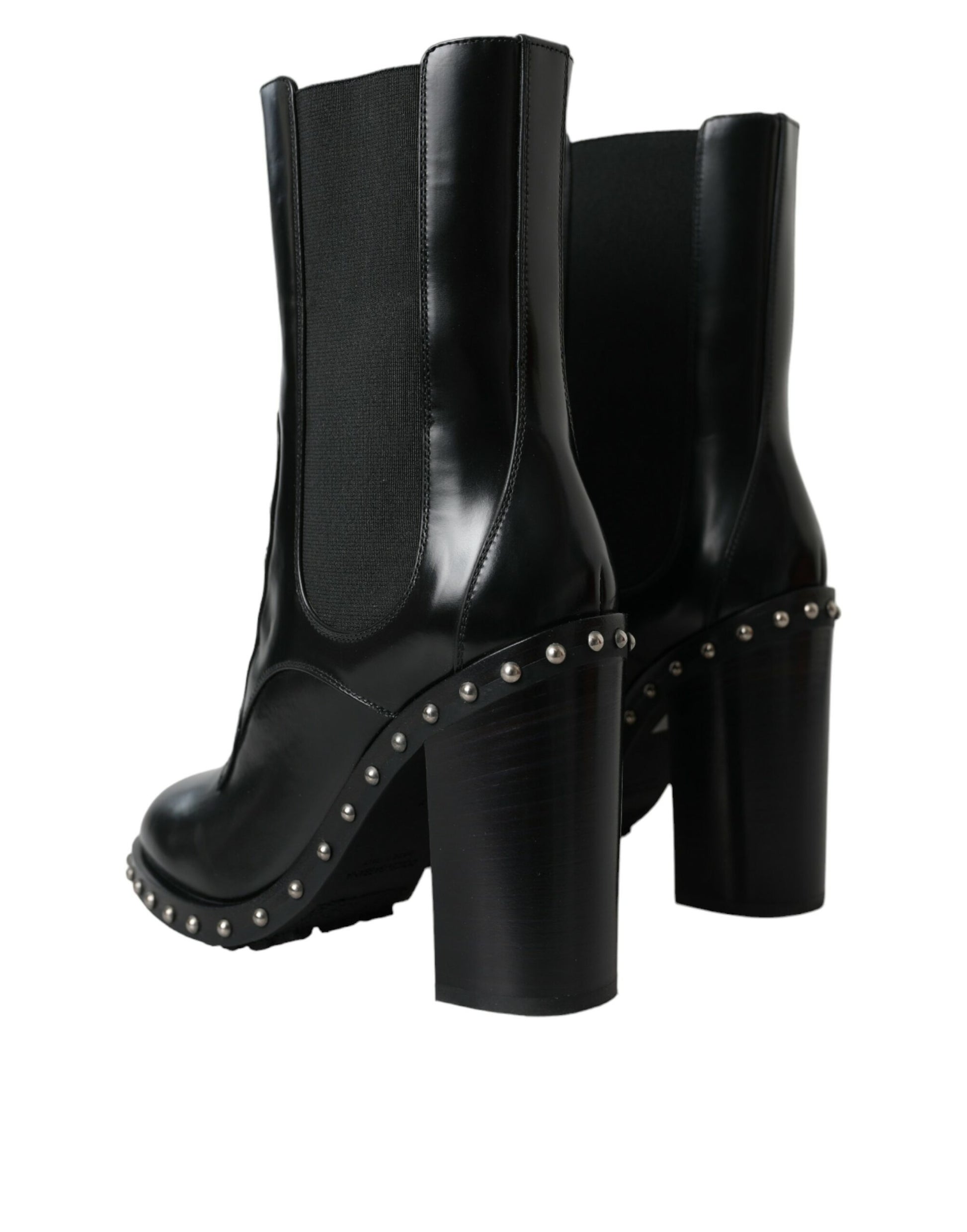 Black Leather Studded Lace Up Boots Shoes