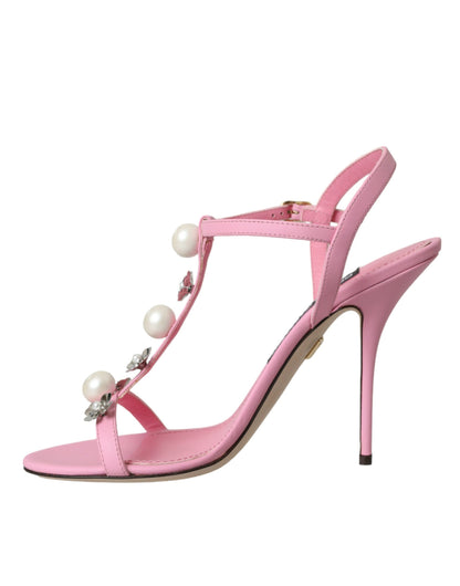 Pink Leather Embellished Heels Sandals Shoes