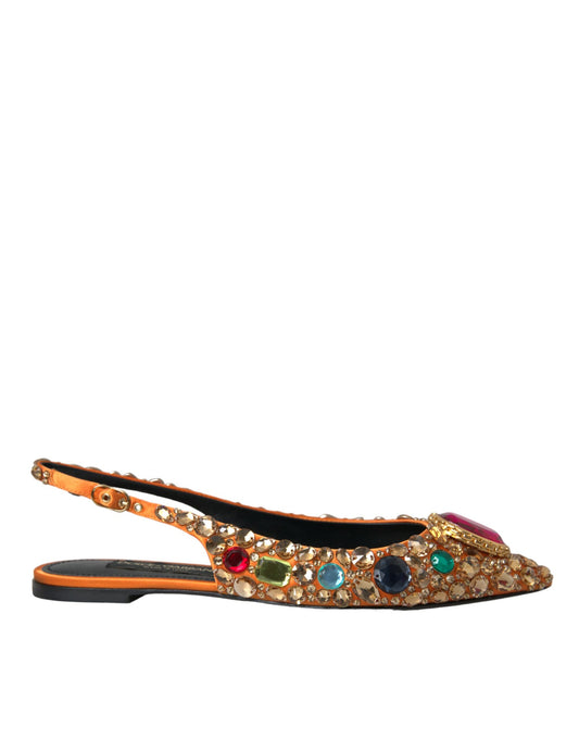 Orange Satin Crystals Flats Sandals Shoes