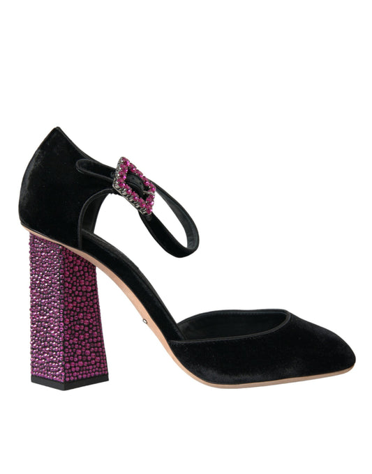 Black Velvet Strass Crystal Mary Janes Shoes