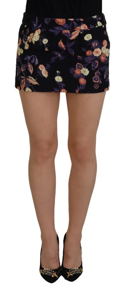 Black Floral Embroidery Mid Waist A-line Mini Skirt