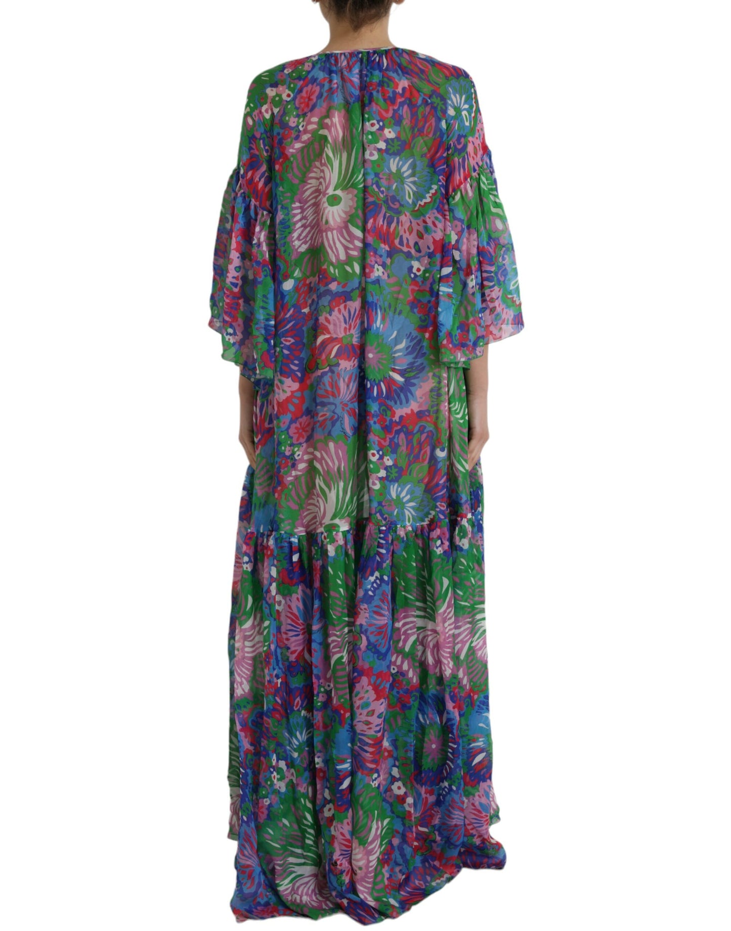 Multicolor Floral Silk Kaftan Maxi Dress