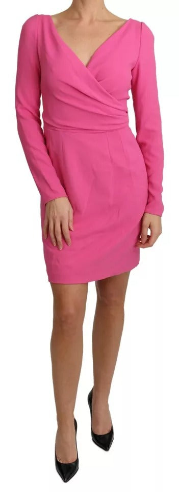 Pink Plunging Bodycon Sheath Mini Rayon Dress