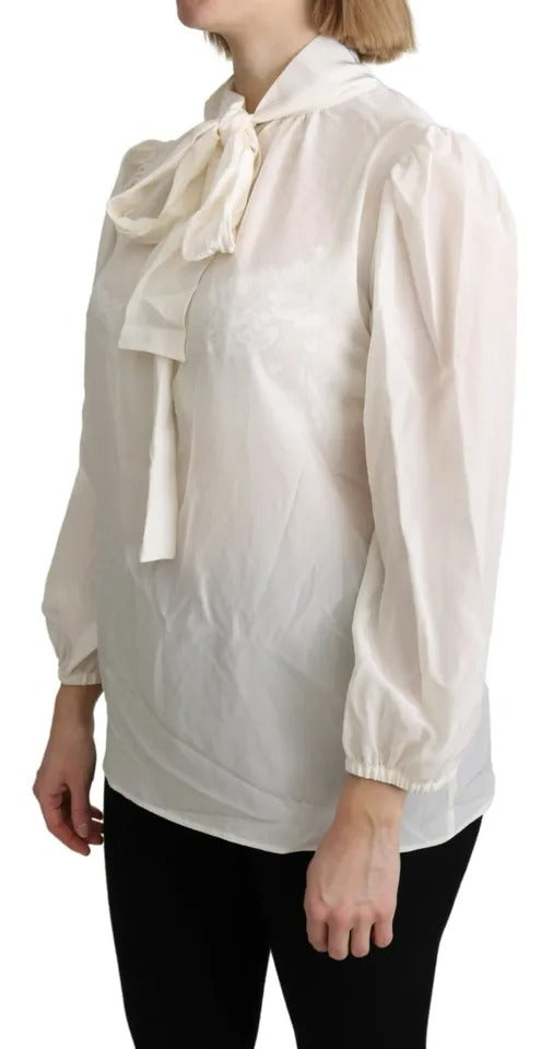 Off White Scarfneck Long Sleeves Blouse Silk Top