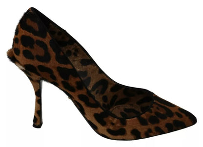 Brown Leopard Pony Hair Heels Pumps Shoes