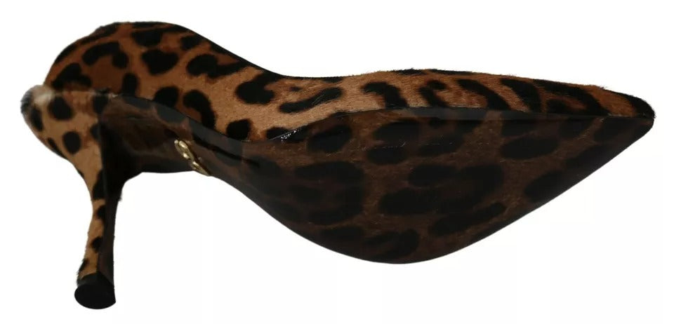 Brown Leopard Pony Hair Heels Pumps Shoes