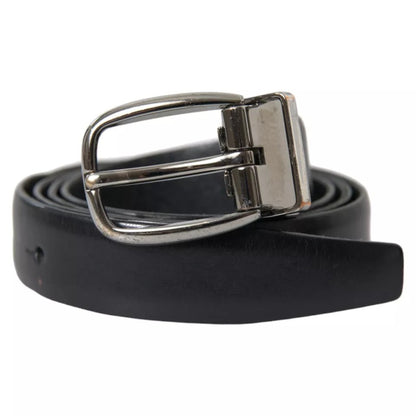 Black Leather Silver Metal Buckle Men Belt