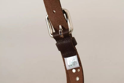 Brown Leather Studded Silver Metal Buckle Belt