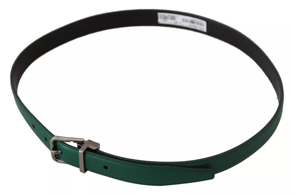 Green Calf Leather Silver Tone Metal Buckle Belt