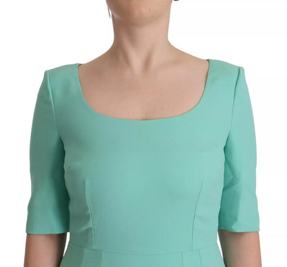 Mint Green Sheath Square Neckline Midi Dress