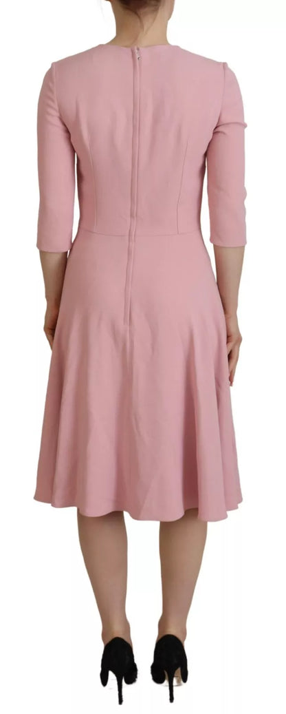 Pink A-line Flare Viscose 3/4 Sleeves Dress