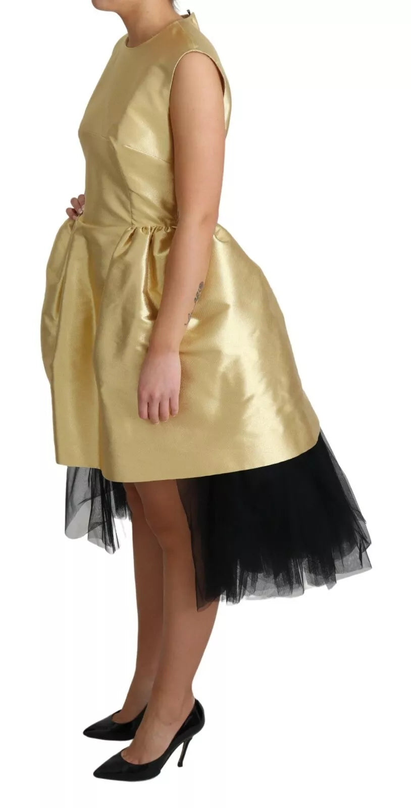 Gold Polyester Sleeveless A-line Tulle Dress