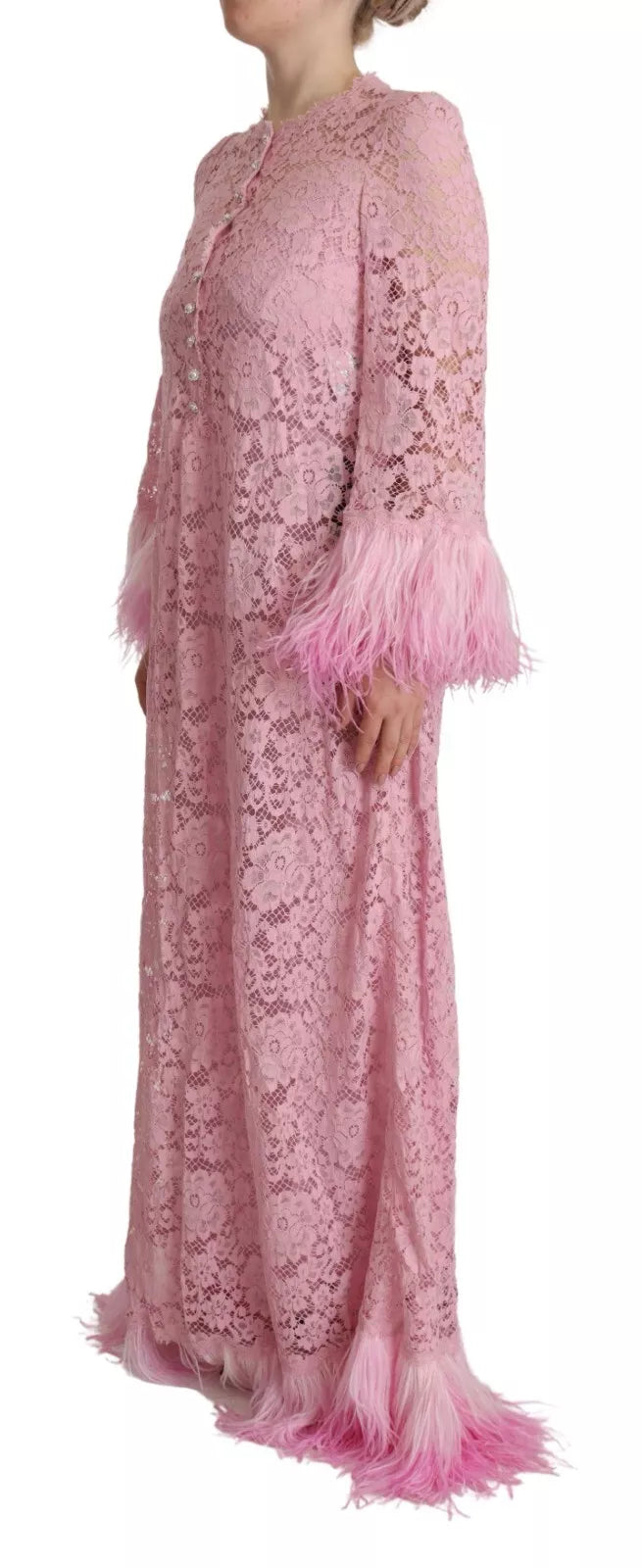 Shift Lilac Lace Feathers Long Sleeves Dress