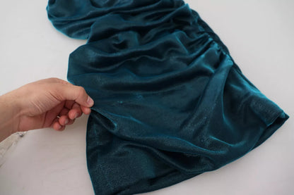 Silk Blend Blue Satin Fitted Strapless Dress