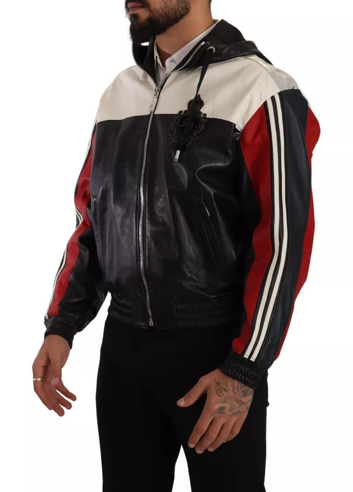 Black Leather Hooded Blouson Jacket