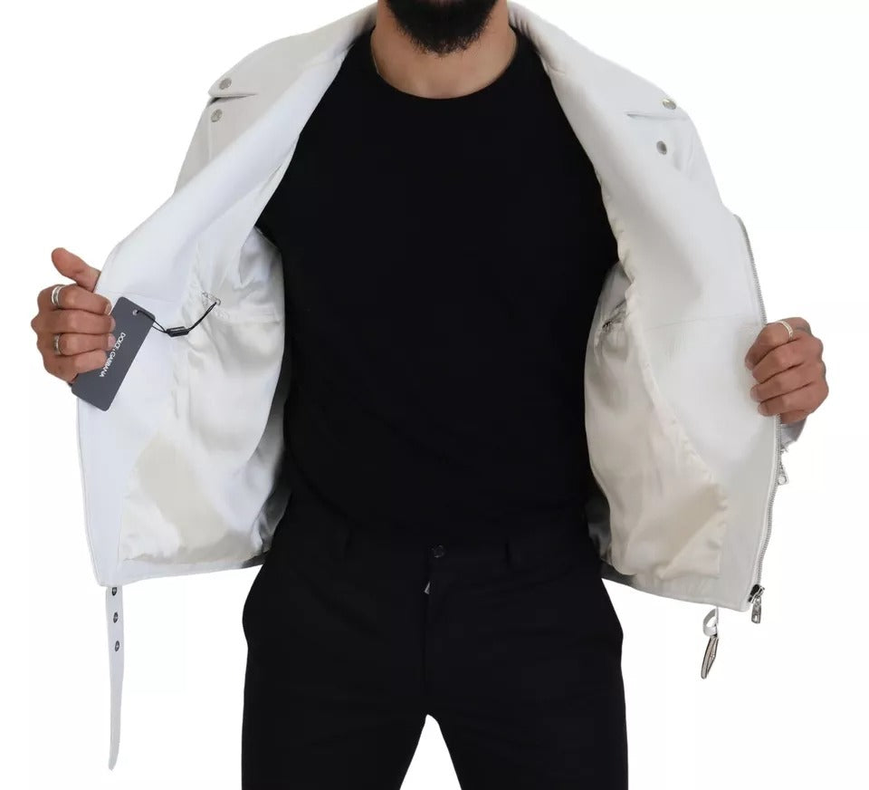 White Leather Biker Coat Zipper Jacket