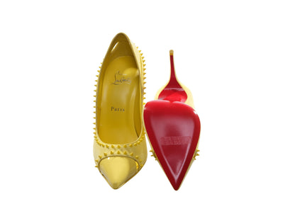 Duvette Spikes 100 Yellow Patent Leather and Suede Spike Studded Heels