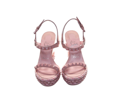 Pyraclou 100 Rosy Pink Studded Patent Leather High Heel Wedge Sandals