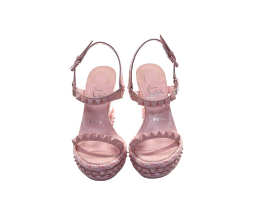 Pyraclou 100 Rosy Pink Studded Patent Leather High Heel Wedge Sandals