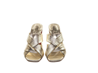 Dispo Club 85 Crossover Gold Leather High Heel Mules