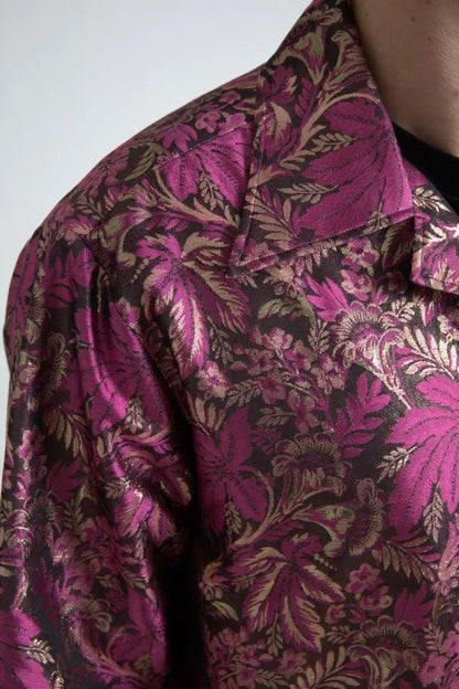 Fuchsia Pink Floral Jacquard Button Down Shirt