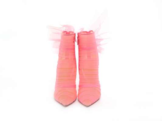 Libellibooty 100 Bubble Gum Pink Mesh and Leather High Heel Boots