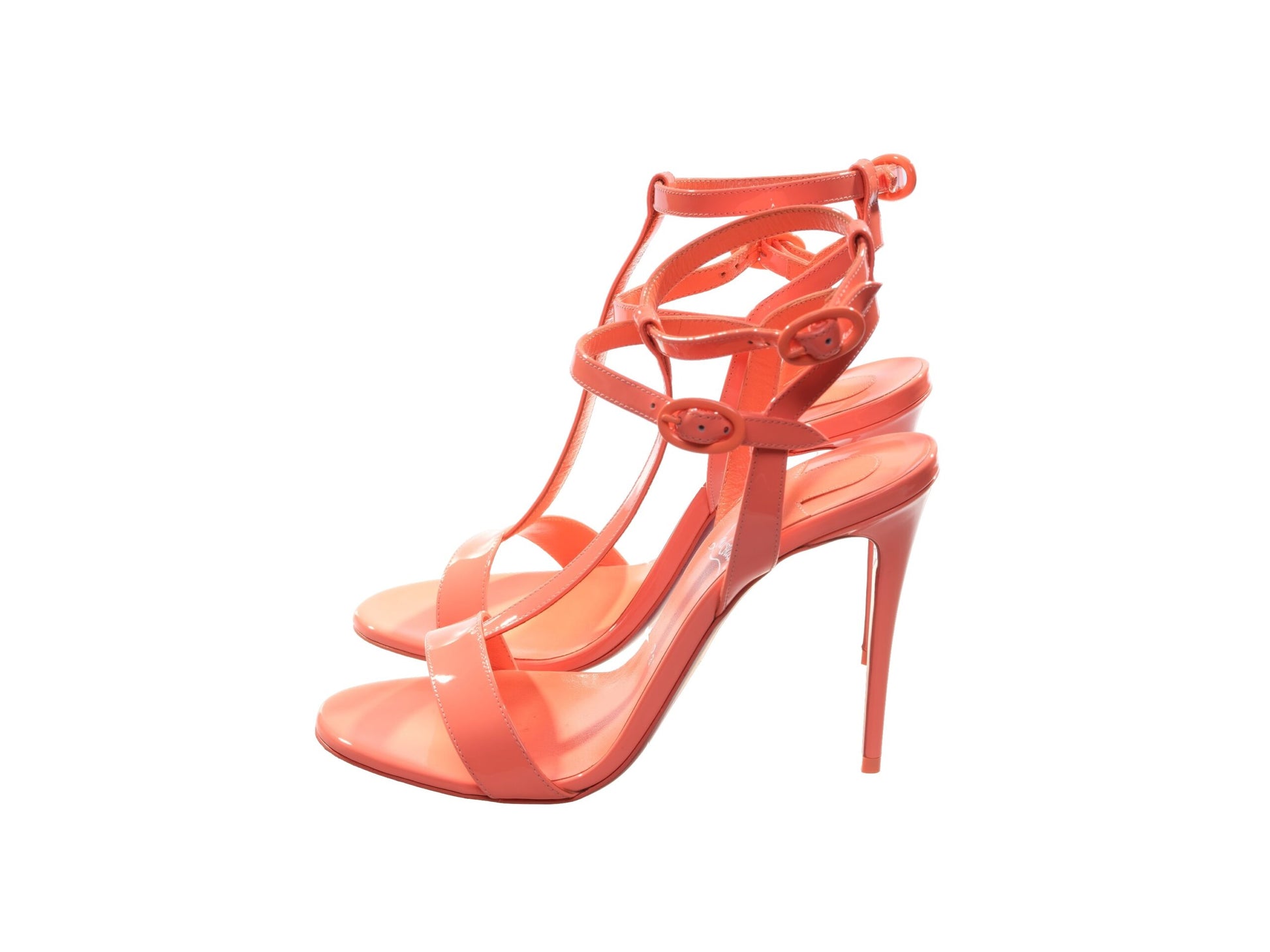 Mara 100 Drag Orange Patent Leather Strappy High Heels