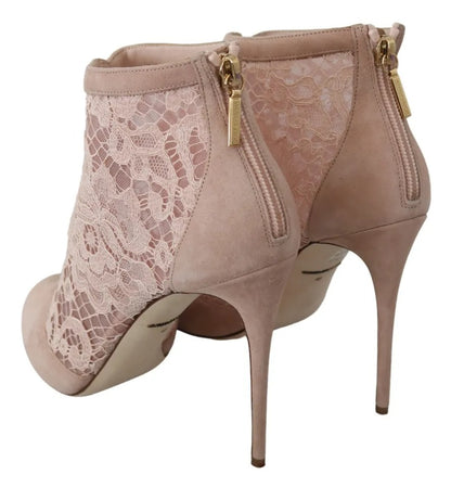 Beige Lace Suede Peep Toe Ankle Boots Shoes