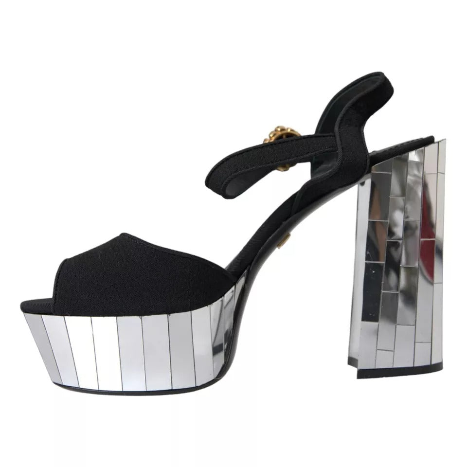 Black Mirror Heels Crystal Platform Sandals Shoes