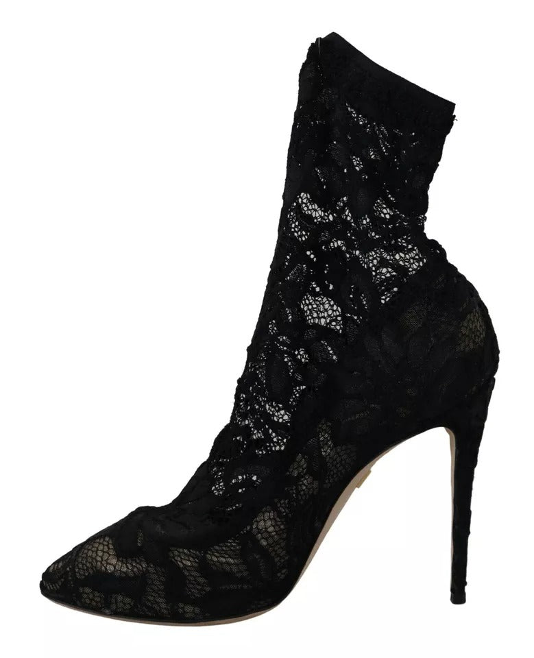 Black Stretch Socks Taormina Lace Boots Shoes