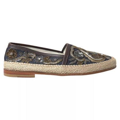 Blue Embroidered Denim Men Espadrilles Shoes